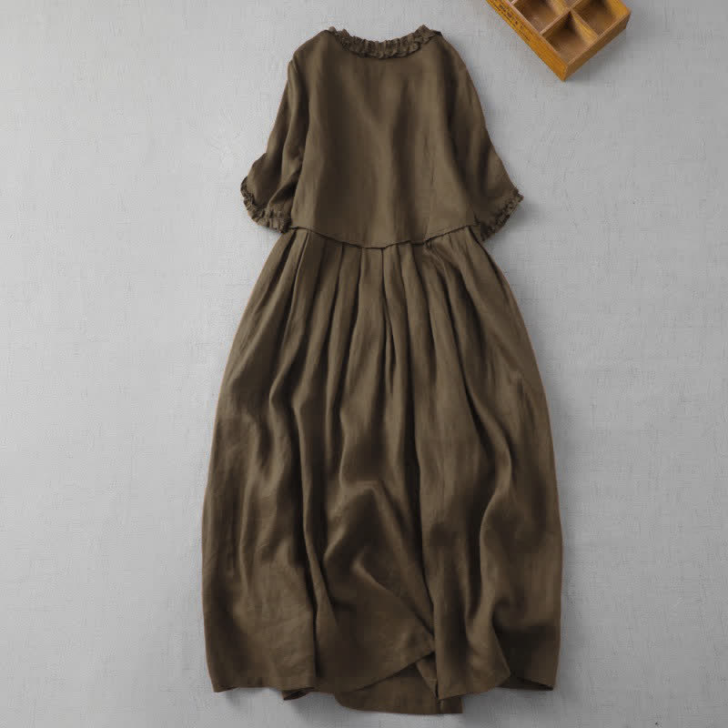 Buddha Stones Vestido de manga corta para mujer, estilo minimalista elegante, con cuello en V y bolsillo, ideal para primavera y verano. - image 1
