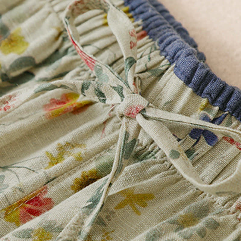 Buddha Stones Pantalones largos de mujer de pierna ancha con estampado floral y cordón ajustable, estilo boho casual de primavera/verano. - image 5