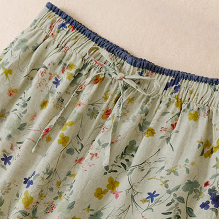 Buddha Stones Pantalones largos de mujer de pierna ancha con estampado floral y cordón ajustable, estilo boho casual de primavera/verano. - image 4