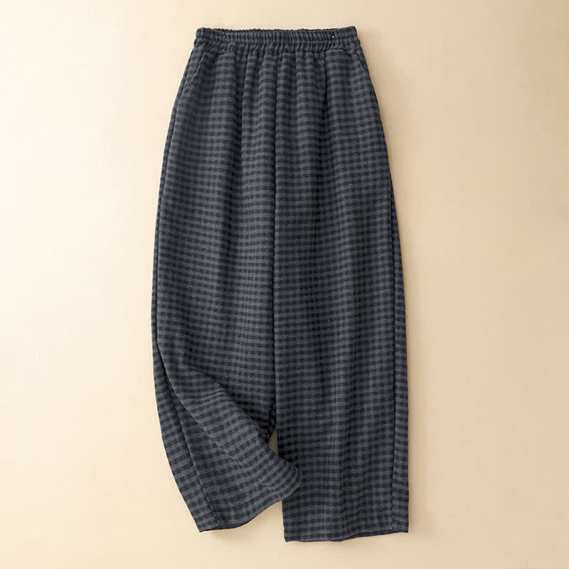 Buddha Stones Pantalones cortos de cuadros informales de invierno para mujer, de pierna recta y con bolsillo. - image 1