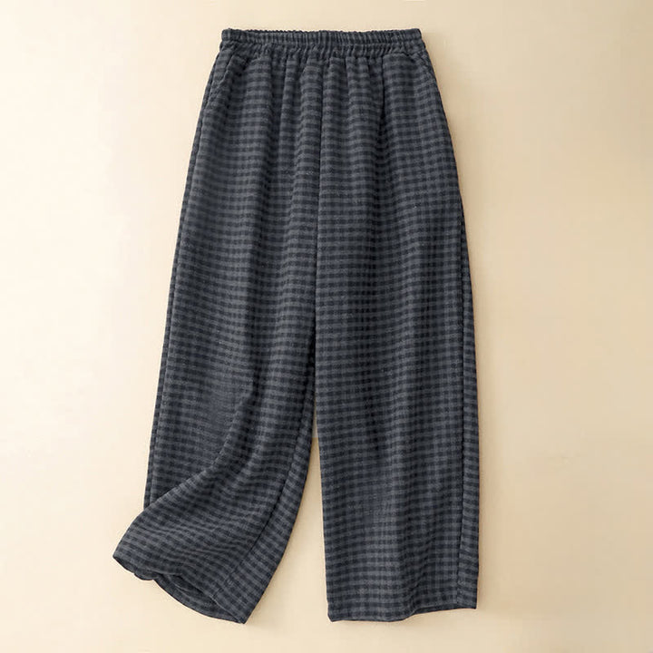 Buddha Stones Pantalones cortos de cuadros informales de invierno para mujer, de pierna recta y con bolsillo. - Negro - US8-10, UK/AU12-14, EU40-42 (2XL) - image 0