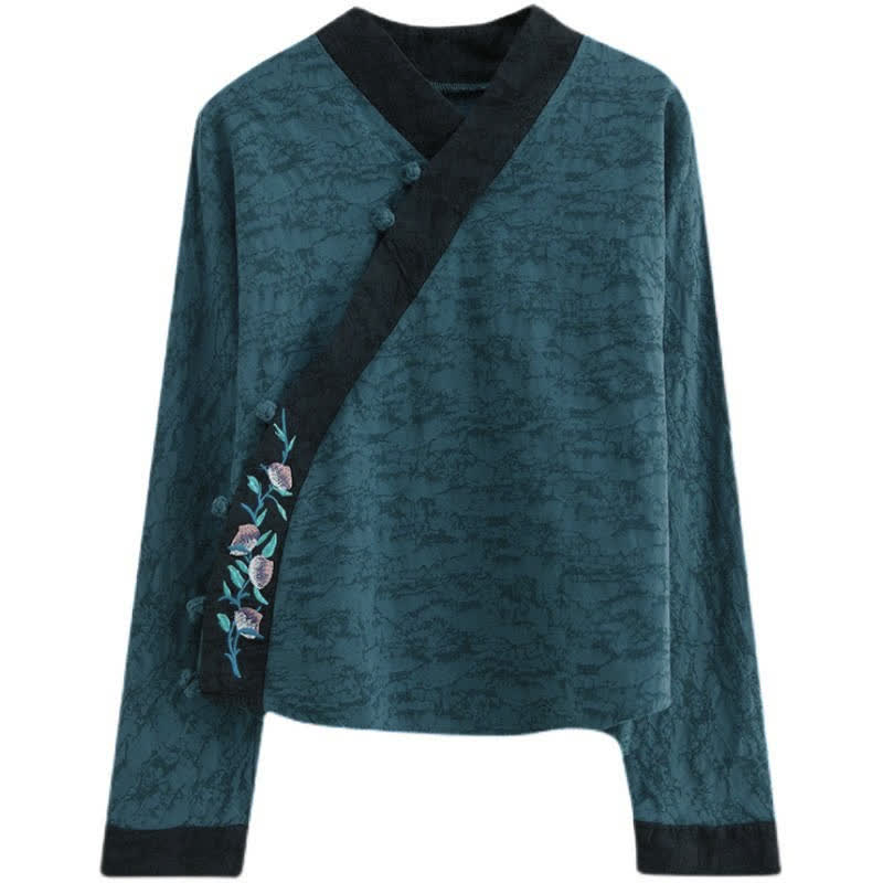 Buddha Stones Camisas de manga larga para mujer con bordado floral estilo Tang, elegantes, ideales para primavera y otoño. - image 4