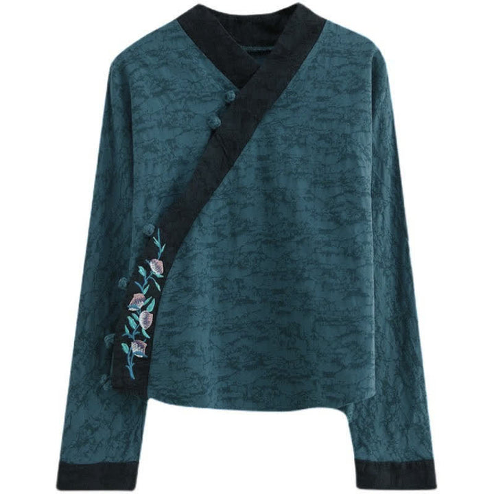 Buddha Stones Camisas de manga larga para mujer con bordado floral estilo Tang, elegantes, ideales para primavera y otoño. - image 4