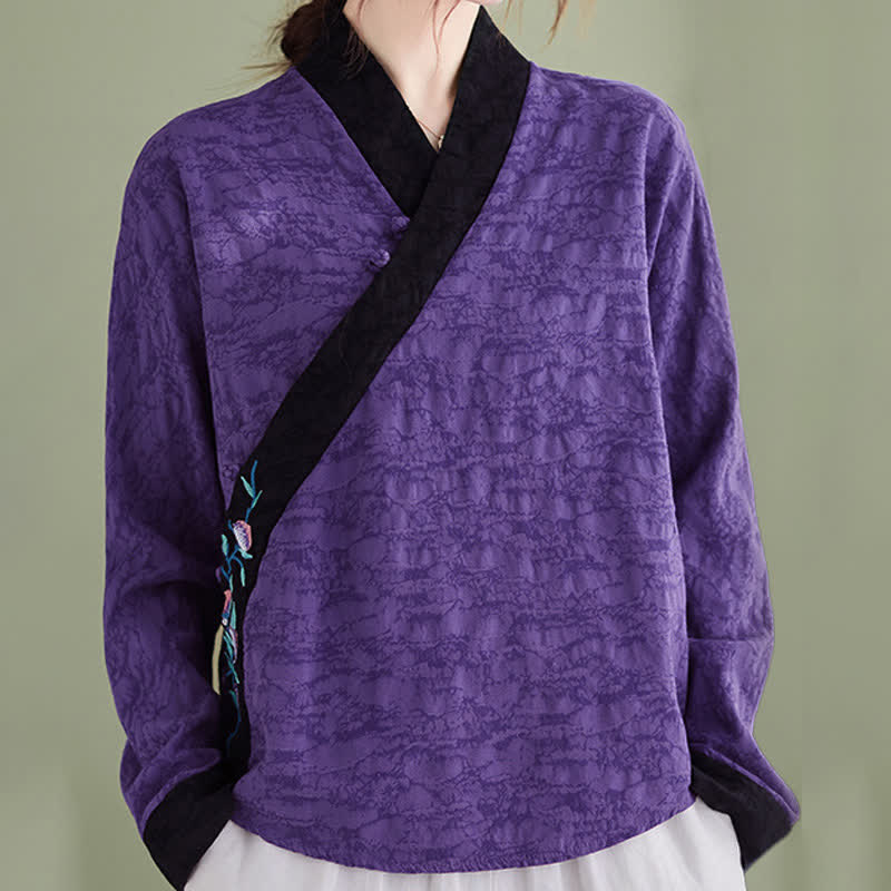 Buddha Stones Camisas de manga larga para mujer con bordado floral estilo Tang, elegantes, ideales para primavera y otoño. - image 8