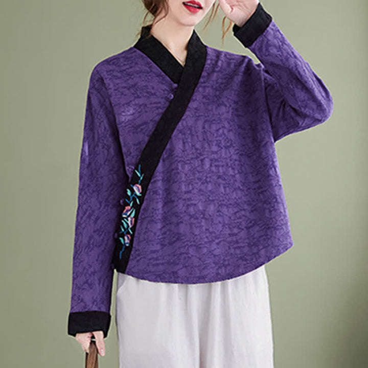 Buddha Stones Camisas de manga larga para mujer con bordado floral estilo Tang, elegantes, ideales para primavera y otoño. - image 6