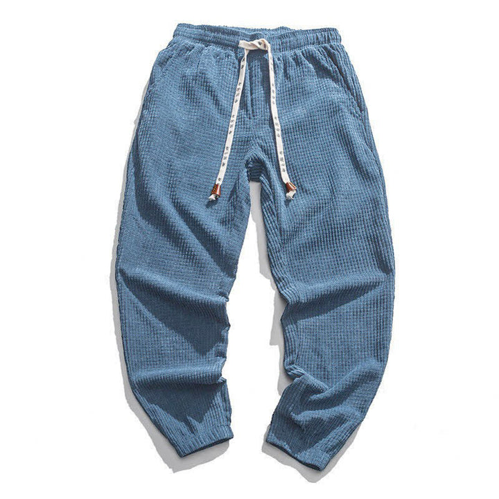 Buddha Stones Pantalones tobilleros de pana lisos de estilo retro clásico de invierno con cordón ajustable para hombre, corte ajustado y bolsillo. - Azul acero - US/UK/AU46, EU56 (5XL) - image 0