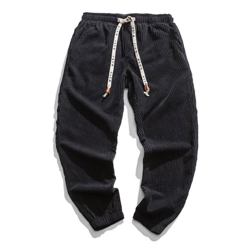 Buddha Stones Pantalones tobilleros de pana lisos de estilo retro clásico de invierno con cordón ajustable para hombre, corte ajustado y bolsillo. - Negro - US/UK/AU46, EU56 (5XL) - image 1