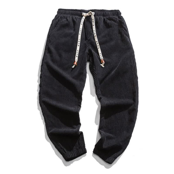 Buddha Stones Pantalones tobilleros de pana lisos de estilo retro clásico de invierno con cordón ajustable para hombre, corte ajustado y bolsillo. - Negro - US/UK/AU46, EU56 (5XL) - image 1