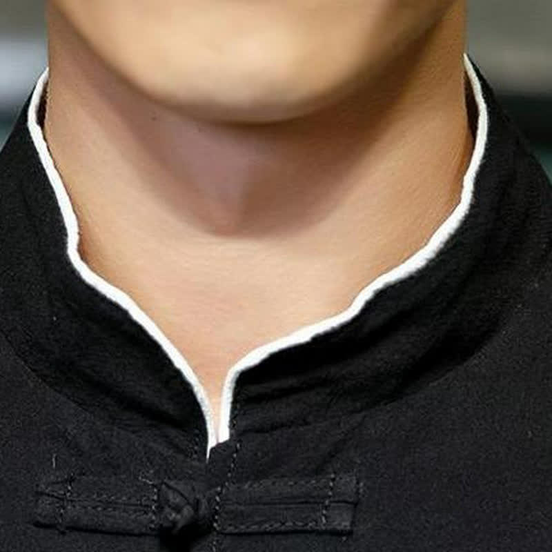 Buddha Stones Camisas de manga larga para hombre, estilo Tang vintage, con cuello mandarín, botones de rana y bordado de personajes, ideales para otoño e invierno. - image 4