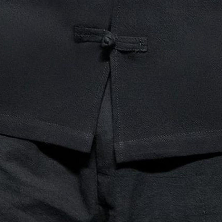 Buddha Stones Camisas de manga larga para hombre, estilo Tang vintage, con cuello mandarín, botones de rana y bordado de personajes, ideales para otoño e invierno. - image 7