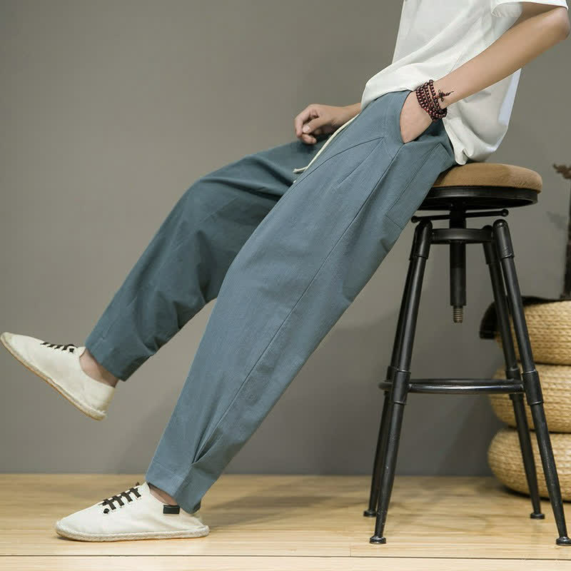 Buddha Stones Pantalones cortos minimalistas informales de primavera/verano con cordón ajustable, color liso, corte ajustado y bolsillos para hombre. - Azul cadete - US/UK/AU46, EU56 (5XL) - image 0
