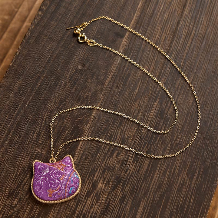 Buddha Stones Collar chino de conexión armónica con cabeza de gato de brocado y cobre - image 4