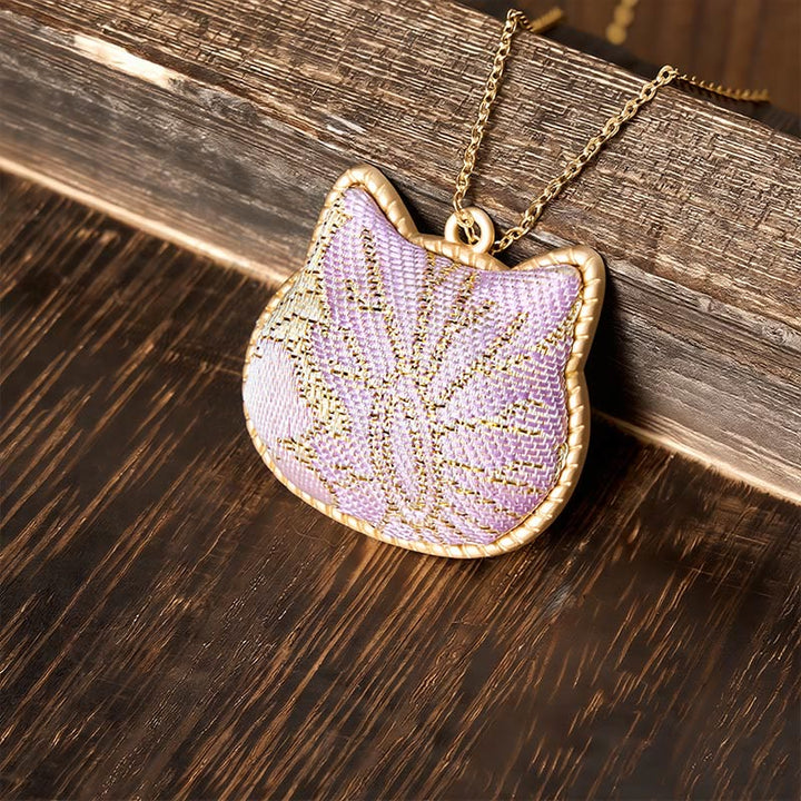 Buddha Stones Collar chino de conexión armónica con cabeza de gato de brocado y cobre - Morado (mismo tono de color, el estampado varía) - image 6