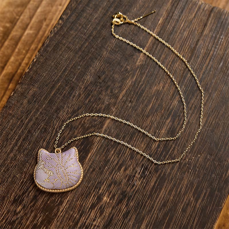 Buddha Stones Collar chino de conexión armónica con cabeza de gato de brocado y cobre - image 10