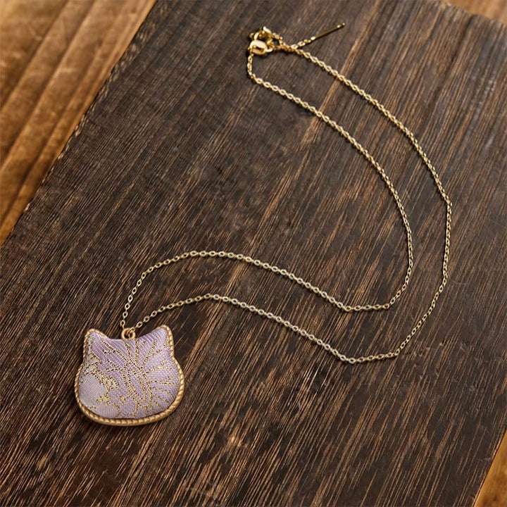 Buddha Stones Collar chino de conexión armónica con cabeza de gato de brocado y cobre - image 10