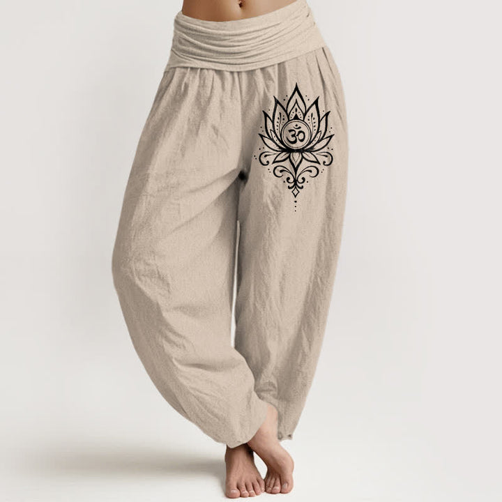 Buddha Stones Pantalones harem de mujer con cintura elástica y estampado de loto blanco puro para mujer - Broncearse - US16，UK/AU20，EU48 (3XL) - image 11