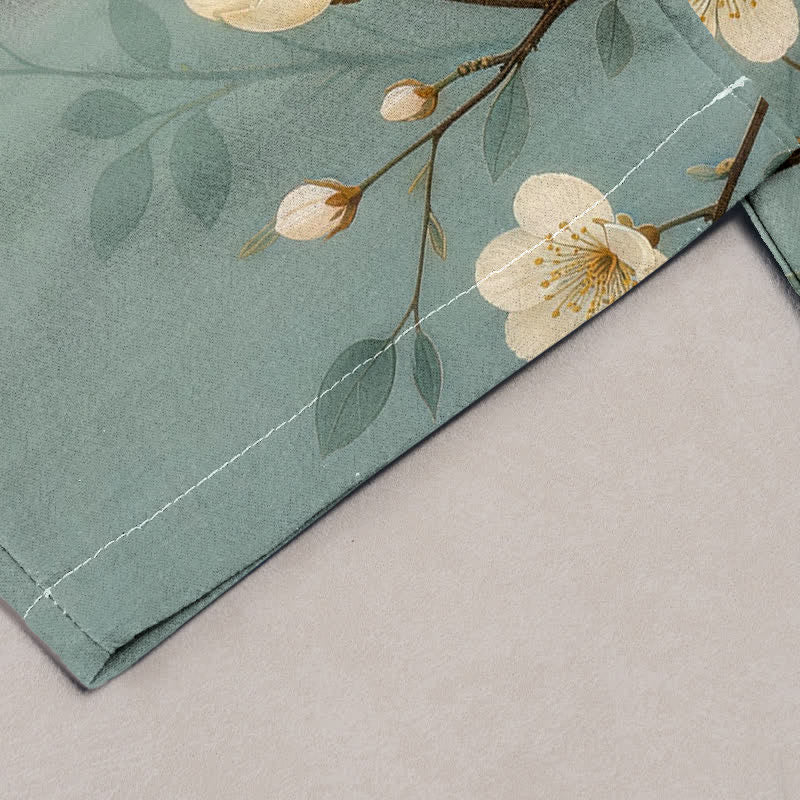 Buddha Stones Pantalones de mujer de algodón puro con estampado de ramas florales y cintura elástica, con bolsillos. - image 1