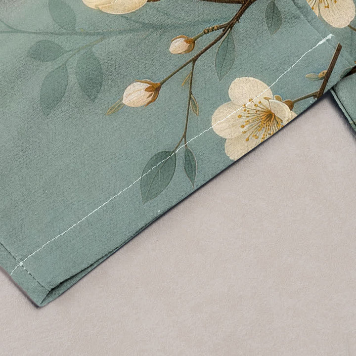 Buddha Stones Pantalones de mujer de algodón puro con estampado de ramas florales y cintura elástica, con bolsillos. - image 1
