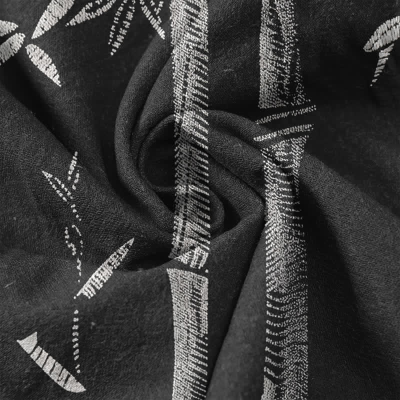 Buddha Stones Camisa de manga corta con medio botón para hombre, con estampado de bambú y tinta de algodón. - image 4