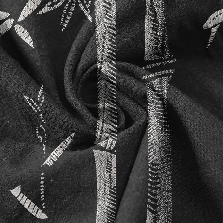 Buddha Stones Camisa de manga corta con medio botón para hombre, con estampado de bambú y tinta de algodón. - image 4