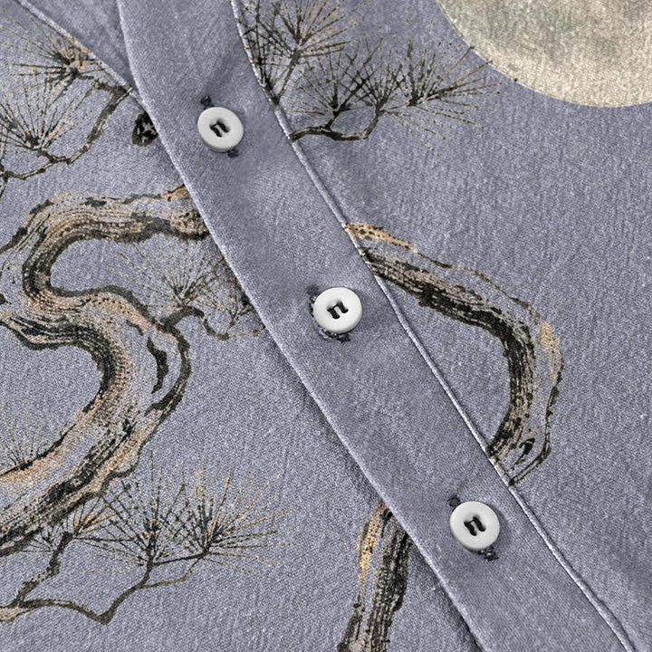 Buddha Stones Camisa de manga corta con medio botón para hombre, modelo Cotton Ink Moon Pine. - image 3