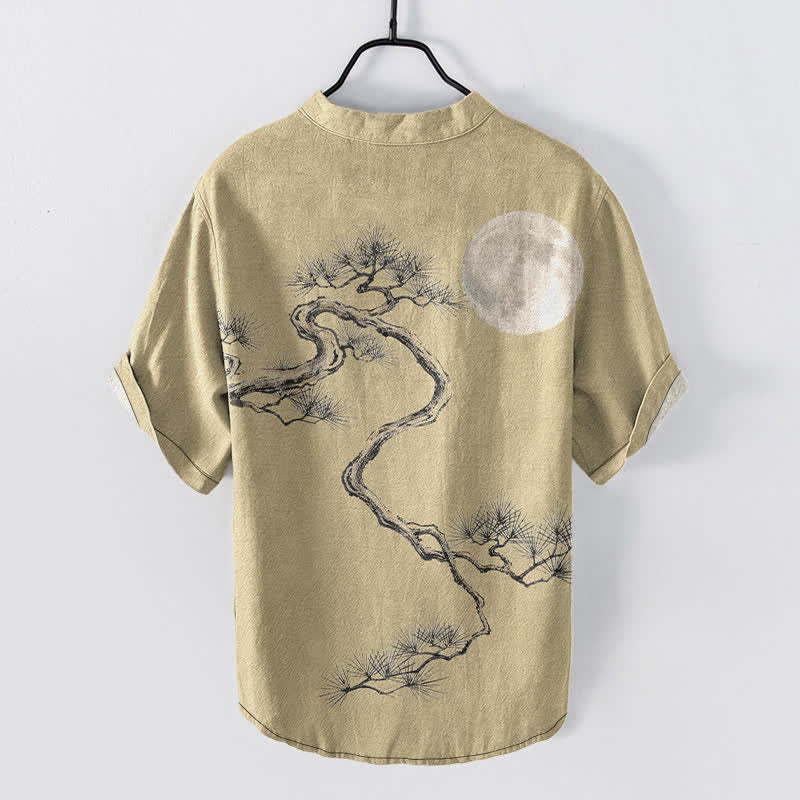 Buddha Stones Camisa de manga corta con medio botón para hombre, modelo Cotton Ink Moon Pine. - image 6