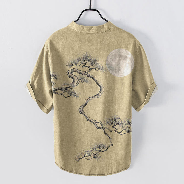 Buddha Stones Camisa de manga corta con medio botón para hombre, modelo Cotton Ink Moon Pine. - image 6