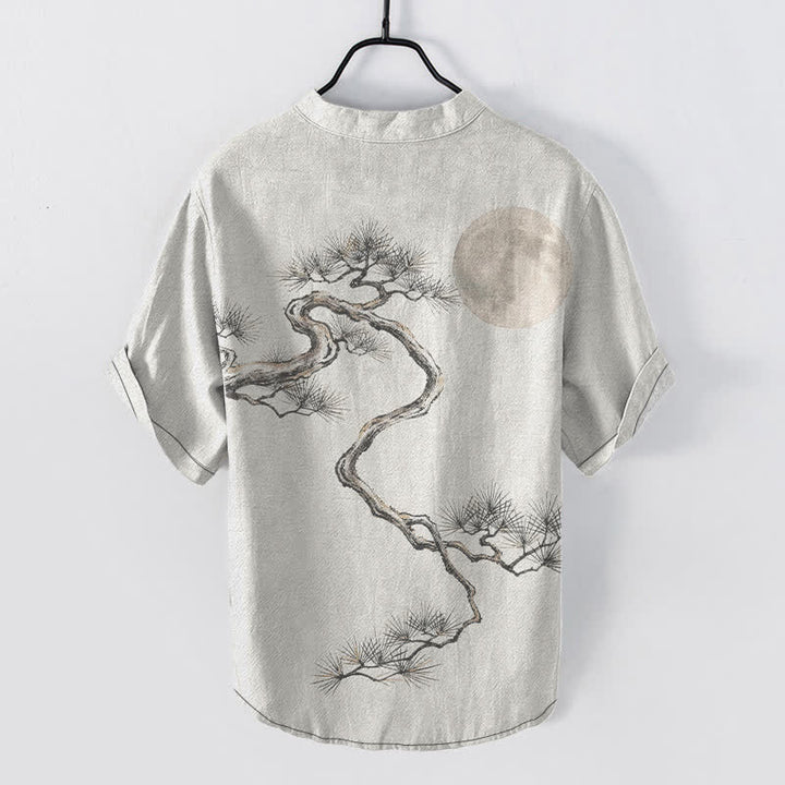 Buddha Stones Camisa de manga corta con medio botón para hombre, modelo Cotton Ink Moon Pine. - image 8