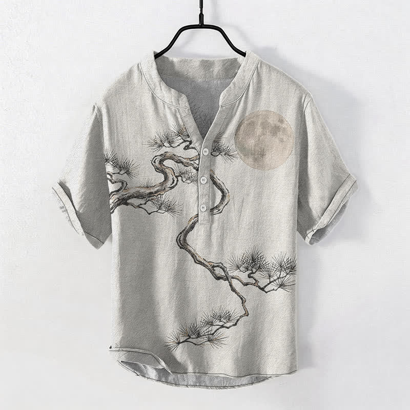 Buddha Stones Camisa de manga corta con medio botón para hombre, modelo Cotton Ink Moon Pine. - Marfil - US/UK/AU50, EU60 (5XL) - image 7