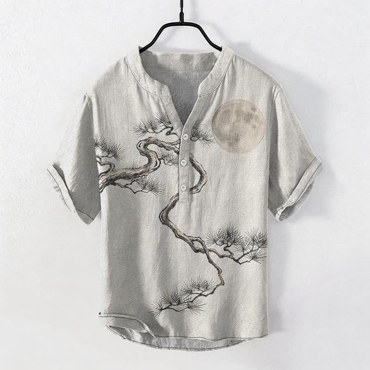 Buddha Stones Camisa de manga corta con medio botón para hombre, modelo Cotton Ink Moon Pine. - Marfil - US/UK/AU50, EU60 (5XL) - image 7