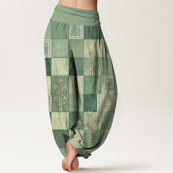 Buddha Stones Pantalones harem de mujer con cintura elástica y estampado patchwork de algodón y bambú - image 2