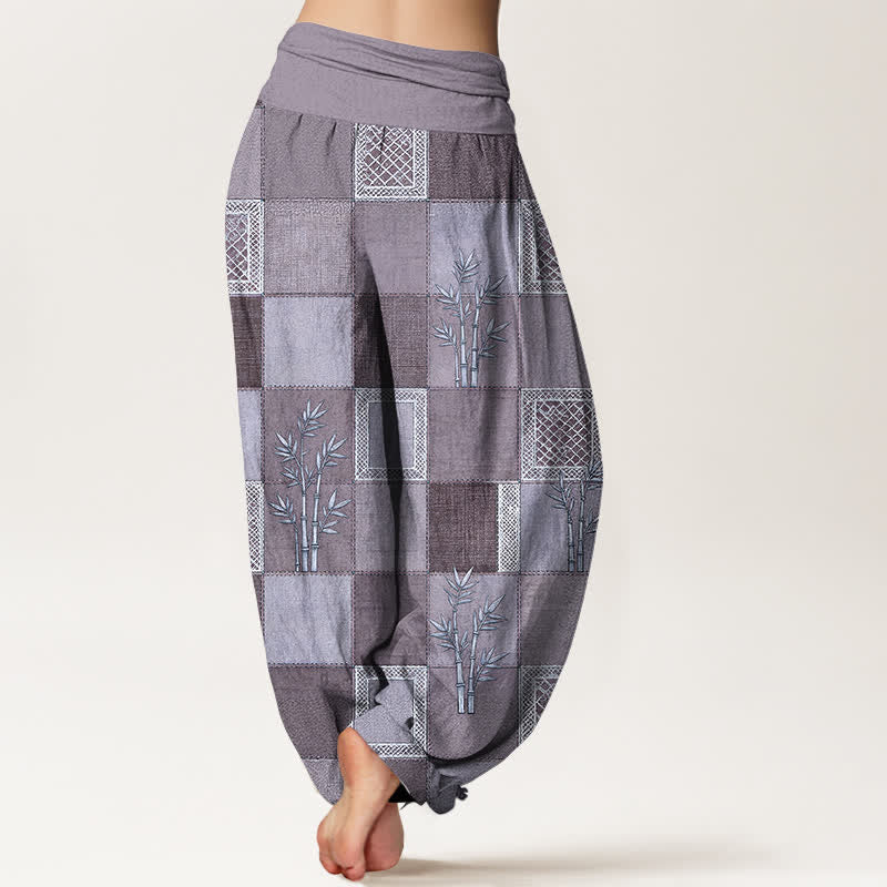 Buddha Stones Pantalones harem de mujer con cintura elástica y estampado patchwork de algodón y bambú - image 7