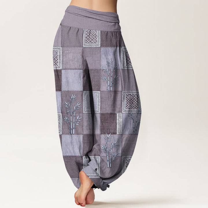Buddha Stones Pantalones harem de mujer con cintura elástica y estampado patchwork de algodón y bambú - image 7