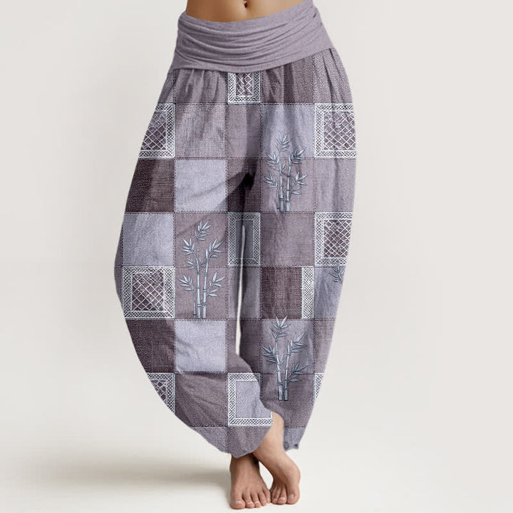 Buddha Stones Pantalones harem de mujer con cintura elástica y estampado patchwork de algodón y bambú - Cardo - US16，UK/AU20，EU48 (3XL) - image 5