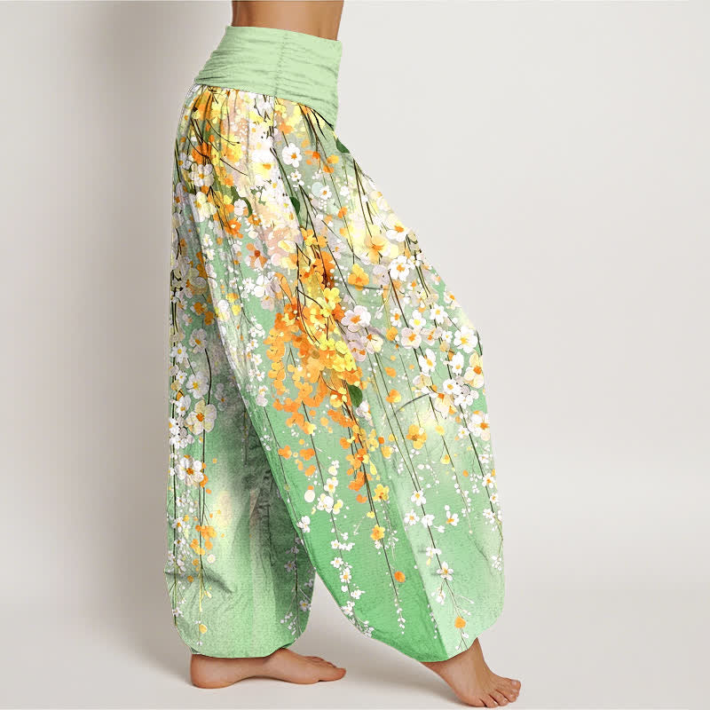 Buddha Stones Pantalones harem de algodón con estampado de cascada de flores silvestres para mujer con cintura elástica. - image 9