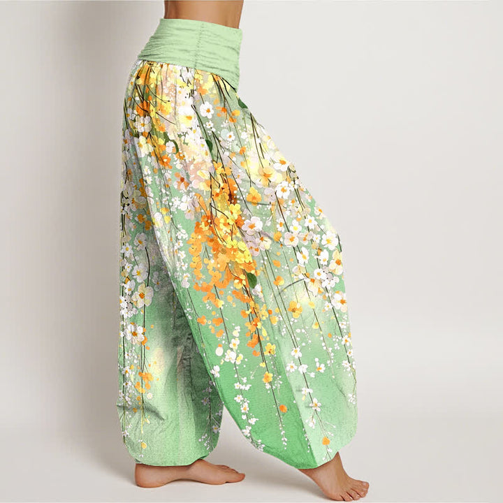 Buddha Stones Pantalones harem de algodón con estampado de cascada de flores silvestres para mujer con cintura elástica. - image 9
