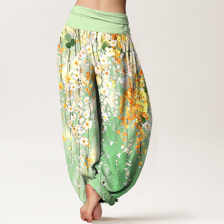 Buddha Stones Pantalones harem de algodón con estampado de cascada de flores silvestres para mujer con cintura elástica. - image 10