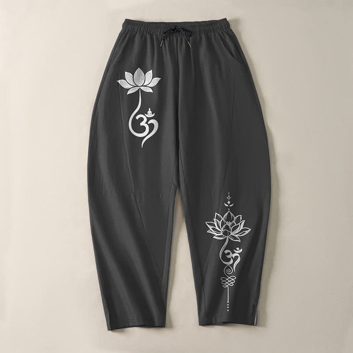 Buddha Stones Pantalones de hombre de algodón puro con estampado Zen Om, cordón ajustable y corte cónico, con bolsillos. - image 2