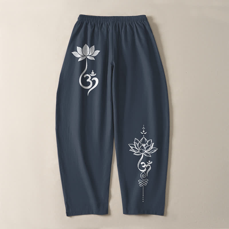 Buddha Stones Pantalones de hombre de algodón puro con estampado Zen Om, cordón ajustable y corte cónico, con bolsillos. - image 10