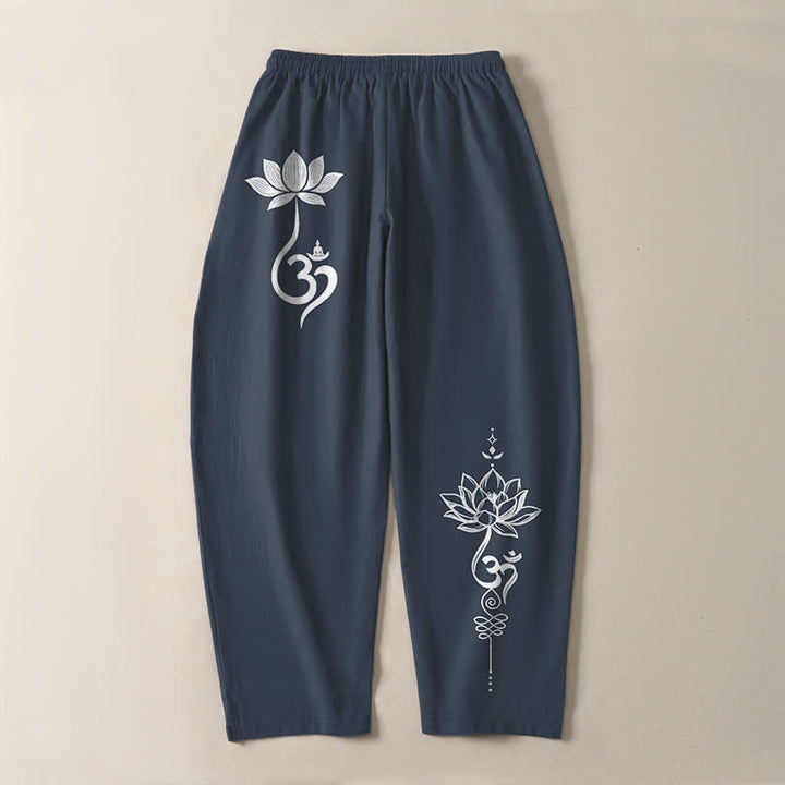Buddha Stones Pantalones de hombre de algodón puro con estampado Zen Om, cordón ajustable y corte cónico, con bolsillos. - image 10