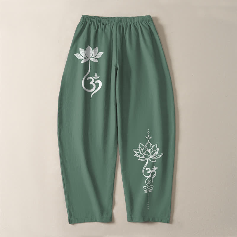 Buddha Stones Pantalones de hombre de algodón puro con estampado Zen Om, cordón ajustable y corte cónico, con bolsillos. - image 14