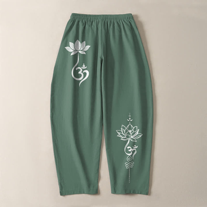 Buddha Stones Pantalones de hombre de algodón puro con estampado Zen Om, cordón ajustable y corte cónico, con bolsillos. - image 14