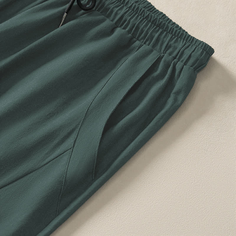 Buddha Stones Pantalones de hombre de algodón puro con estampado de nube de loto dorado, cordón ajustable y corte cónico, con bolsillos. - image 4