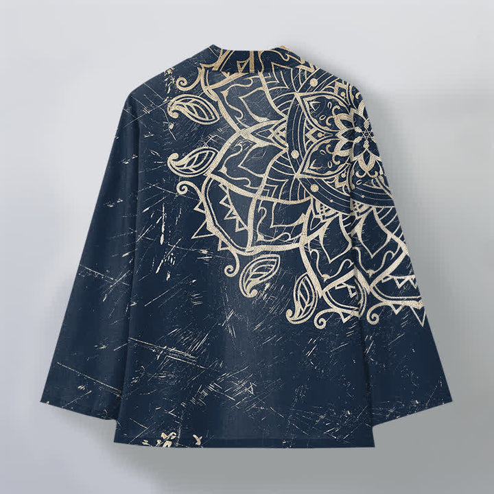 Buddha Stones Kimono de hombre de algodón con estampado de mandala desgastado y frente abierto - image 2