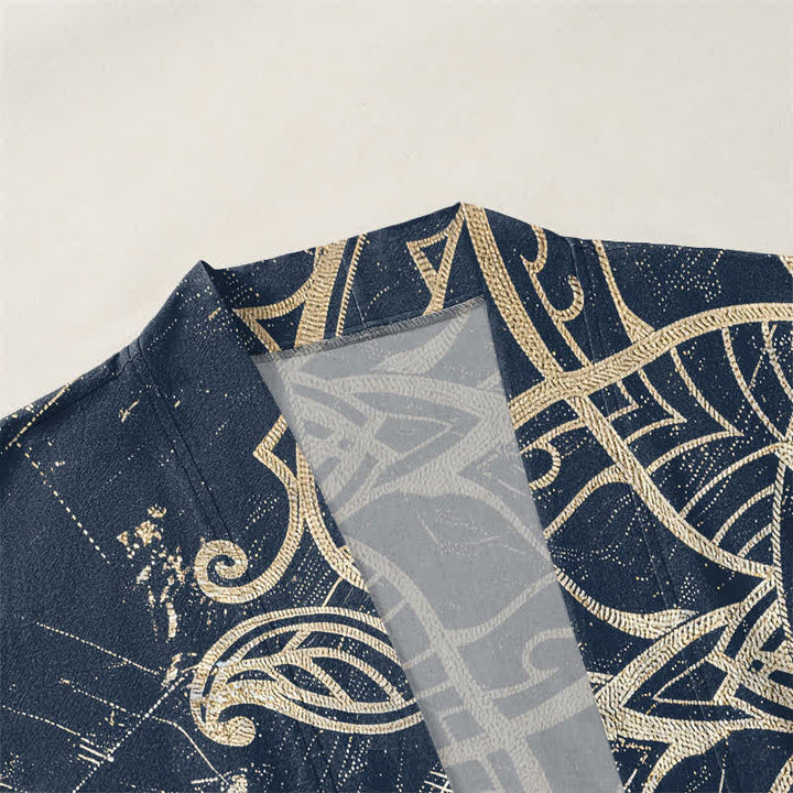 Buddha Stones Kimono de hombre de algodón con estampado de mandala desgastado y frente abierto - image 3