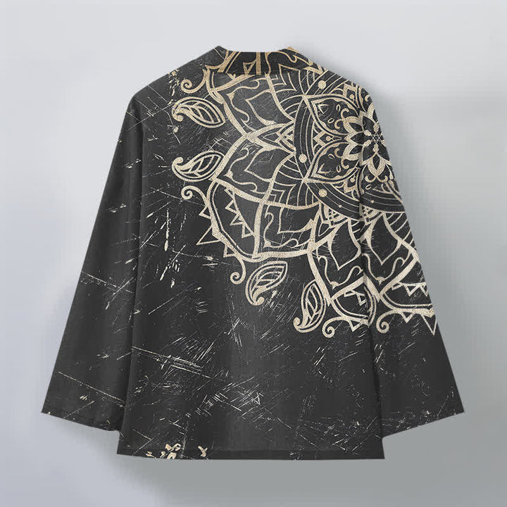 Buddha Stones Kimono de hombre de algodón con estampado de mandala desgastado y frente abierto - image 11