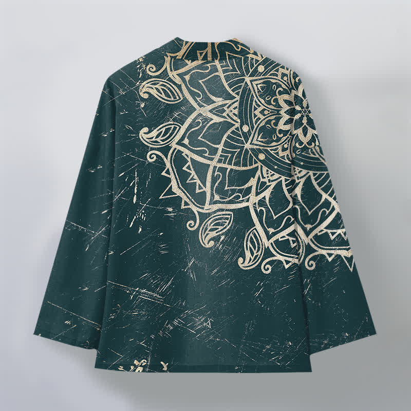 Buddha Stones Kimono de hombre de algodón con estampado de mandala desgastado y frente abierto - image 8
