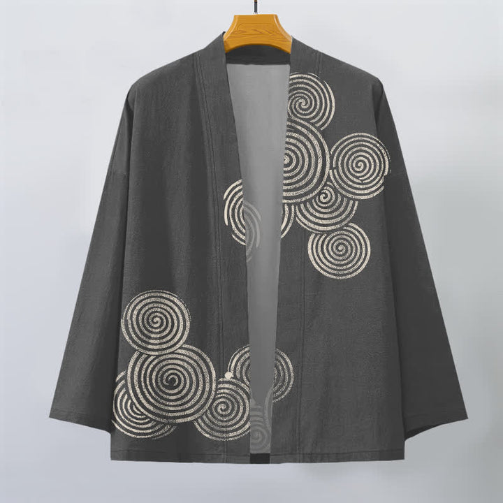 Buddha Stones Kimono de algodón con estampado espiral concéntrico y frente abierto para hombre - image 10