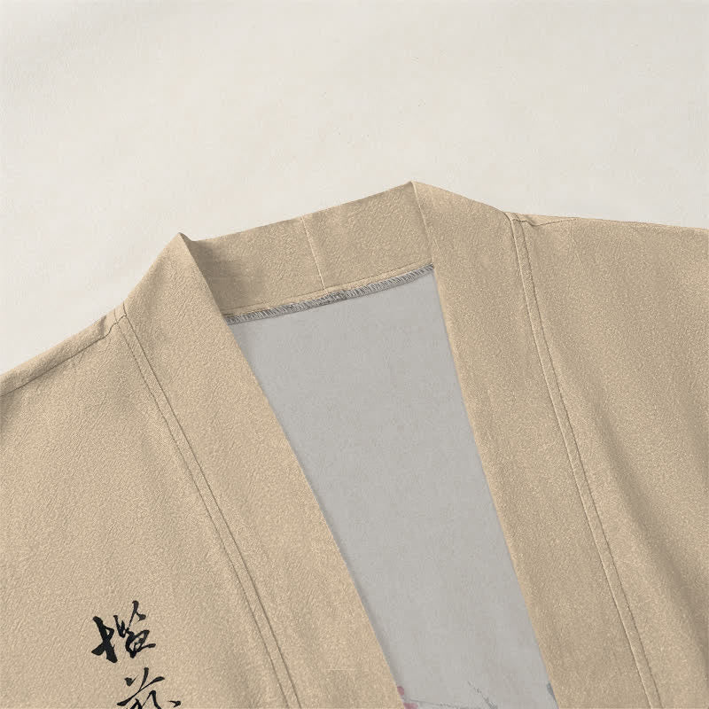 Buddha Stones Kimono de hombre de algodón rojo ciruela con estampado de bambú y frente abierto - image 3