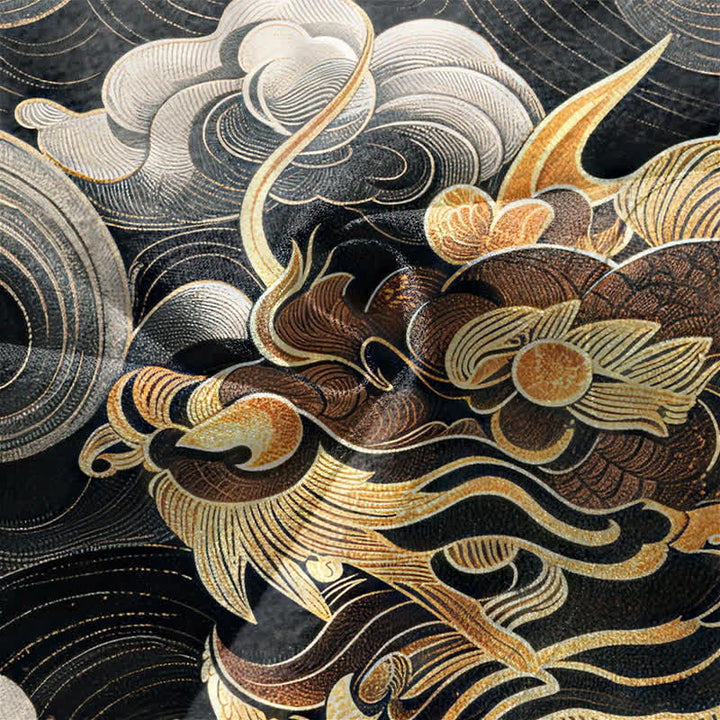Buddha Stones Kimono de algodón con estampado de nube y dragón dorado para hombre, con frente abierto. - image 5